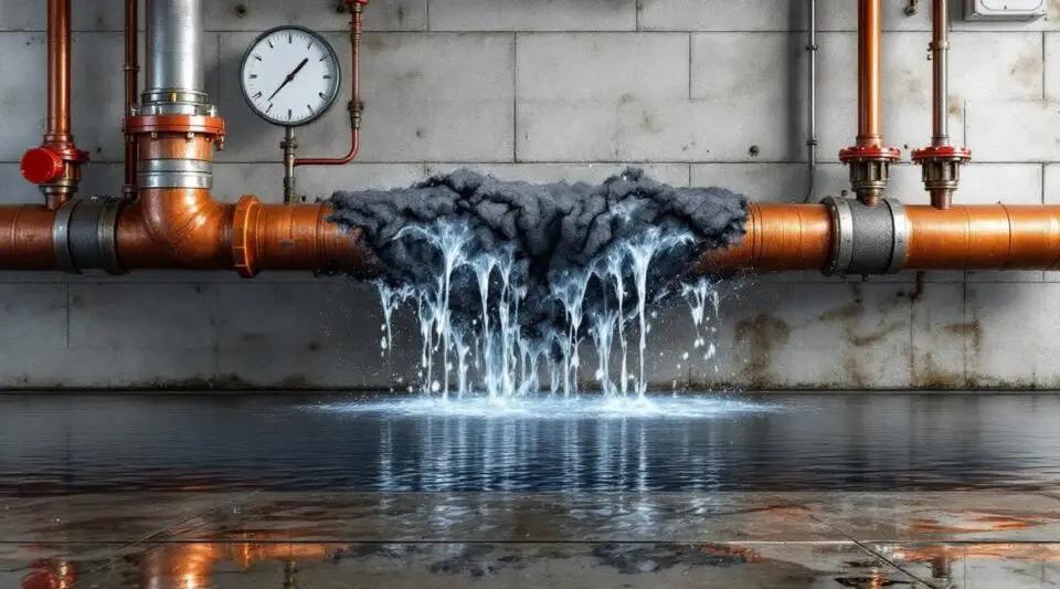 Professional restoration crew using industrial water extractors in a flooded Los Angeles office lobby after a pipe burst.