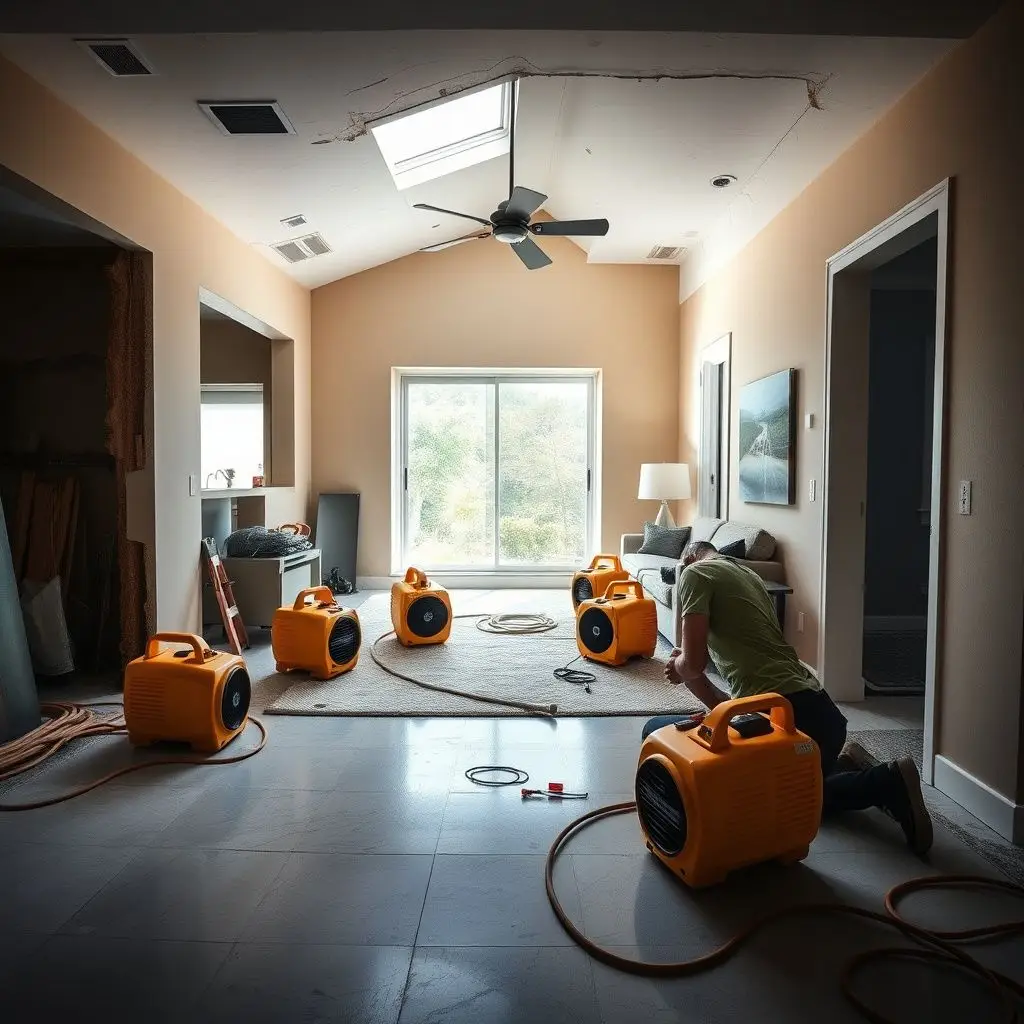 A restoration expert using a moisture meter to check for hidden water damage behind a kitchen cabinet in a West Hollywood home.