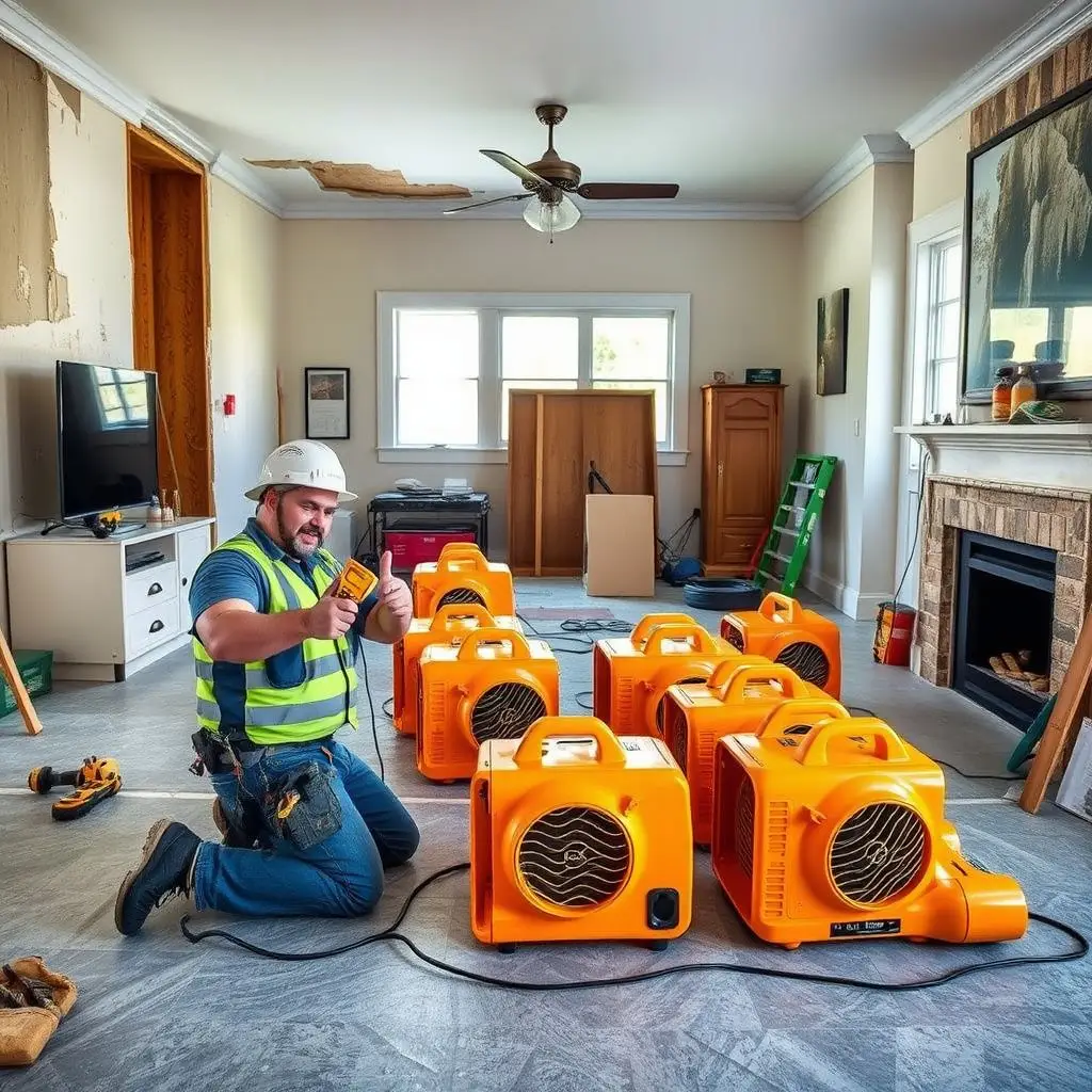 A technician carefully protecting high-value hardwood floors with specialized low-moisture drying mats in a Beverly Hills residence.