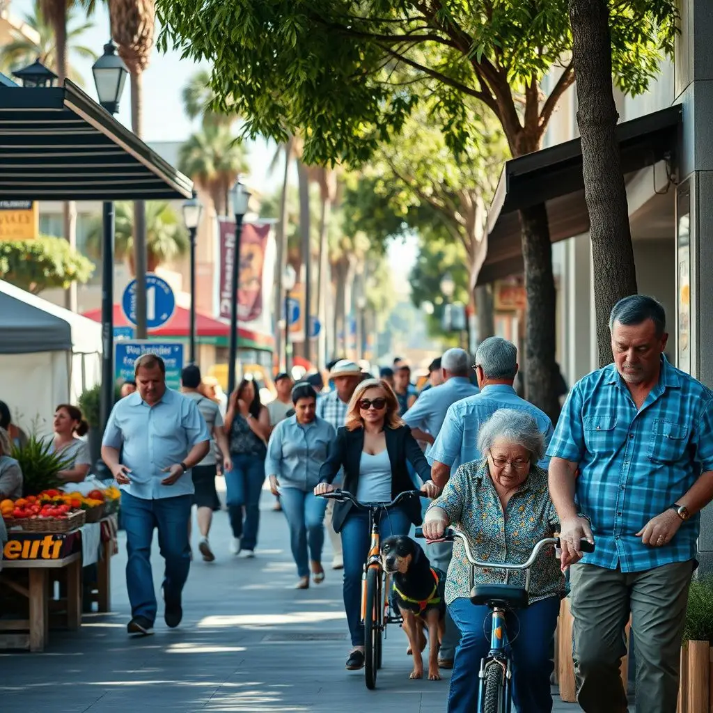 A scenic view of a palm-lined residential street in Alhambra featuring classic Spanish Colonial architecture.