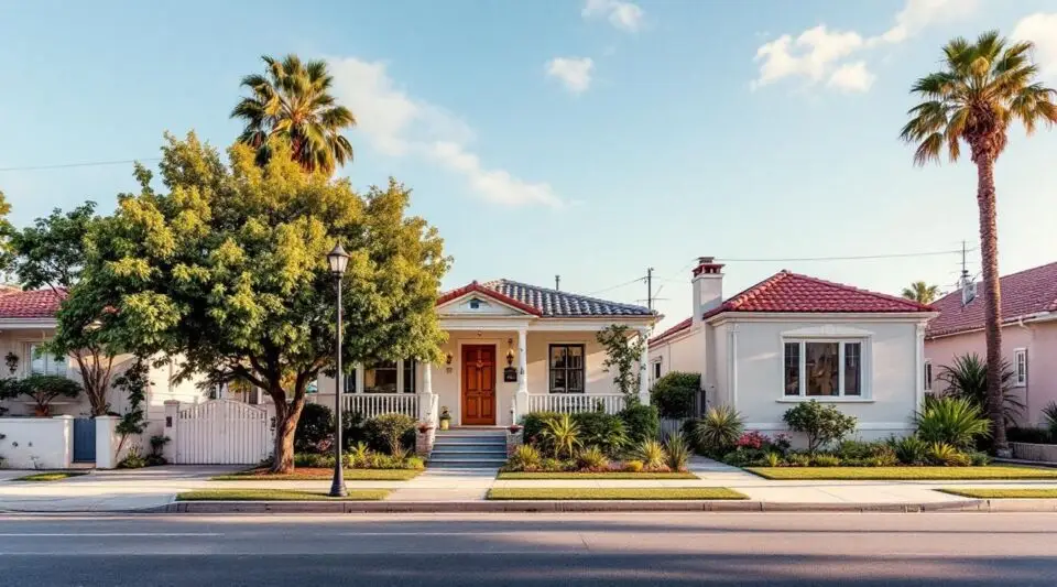 A professional restoration vehicle parked on a palm-lined Beverly Hills street near a Mediterranean-style luxury estate at dusk.