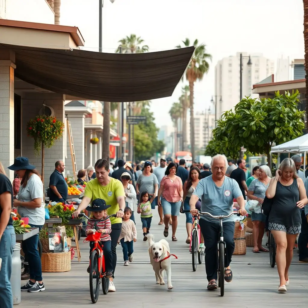 A scenic view of the historic Pacific Boulevard commercial district in Huntington Park at sunset.